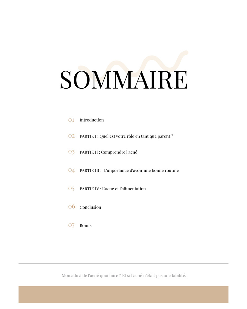 eBook - Mon ado a de l'acné - Sommaire
